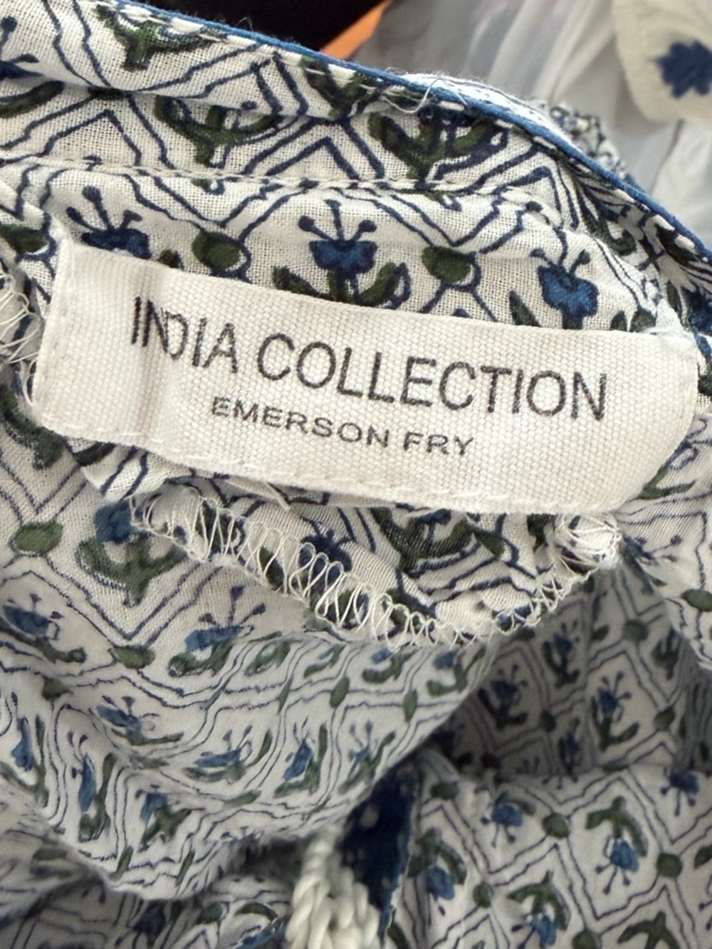 Emerson Fry India Collection Indigo Organic Raglan Sleeve Heritage Top Sz. L - Picture 6 of 6